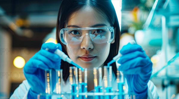 Focused scientist examining test tubes in a laboratory setting, ai generated, AI generated