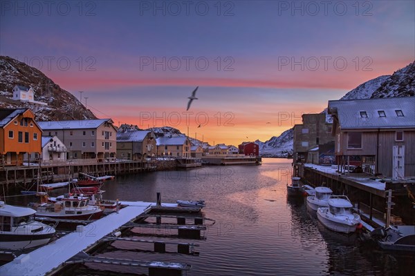 Winterliche Morgenstimmung im Fischerhafen von Nyksund auf den Vesteralen