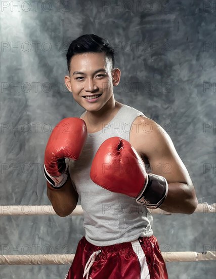 AI generated, man, men, 35, years, thai, thai, sport, boxing, gloves, thai boxing, muay thai, one person, portrait, athletic, fight, fight, popular sport, thai boxer, boxing, boxing ring, male