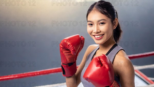 AI generated, woman, woman, 35, years, thai, thai, sport, boxing, gloves, thai boxing, muay thai, one person, portrait, athletic, fight, fighting, popular sport, thai boxer, boxing, boxing ring, thai woman