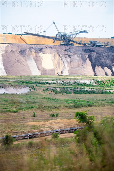 Garzweiler open-cast lignite mine, overburden conveyor belt, Rhenish lignite mining area, Germany, Europe