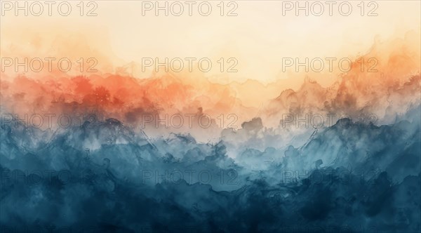 Serene abstract in orange and blue gradients with a calming watercolor effect, ai generated, AI generated