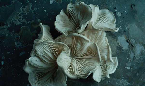 Oyster mushrooms on a dark background. Selective focus AI generated