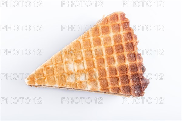 Waffle sandwiches with boiled condensed milk isolated on white background. closeup. top view