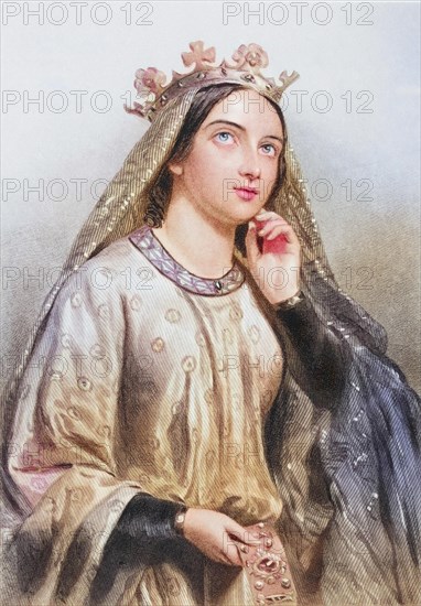 Berengaria of Navarre, c. 1163/65-1230, queen and wife of Richard I of England. Engraved by B. Eyles after Wright, from the book The Queens of England, Volume I by Sydney Wilmot. Published in London c. 1890, Historical, digitally restored reproduction from a 19th century original, Record date not stated
