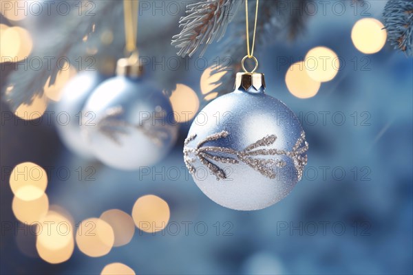 Blue and silver Christmas tree bauble ornament. KI generiert, generiert AI generated
