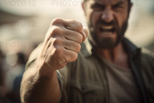 Violent man with raised fist. KI generiert, generiert AI generated