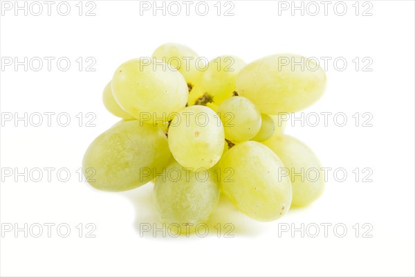 Green grapes isolated on white background. Side view, close up