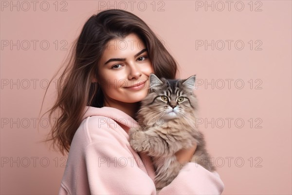 Young woman hugging pet cat. KI generiert, generiert AI generated