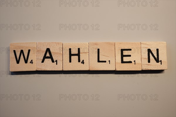 Election lettering, wooden letters, North Rhine-Westphalia, Germany, Europe