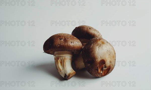 Shiitake mushrooms on a white background, close-up. AI generated