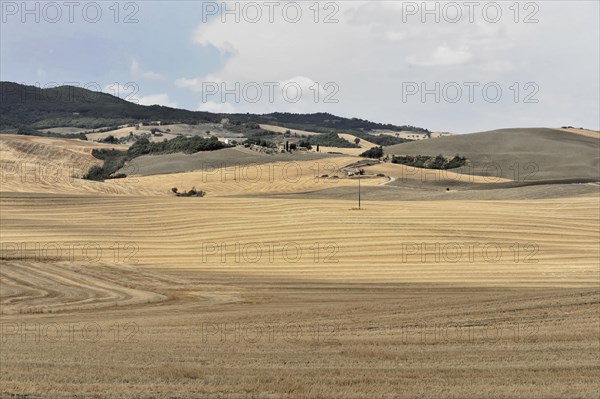 Harvested fields south of Siena, Crete Senesi, Tuscany, Italy, Europe