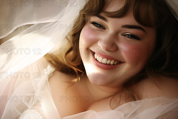 Portrait of laughing beuatiful curvy plus size bride. KI generiert, generiert AI generated