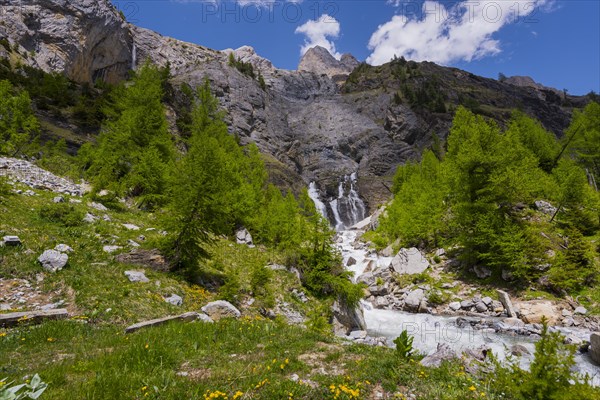 Mountain stream, Alps, glacier river, nature, environment, climate, idyll, mountain world, outdoor, travel, holiday, tourism, summer, blue sky, hike, hiking, mountain hike, mountain hiking, canton Valais, Switzerland, Europe
