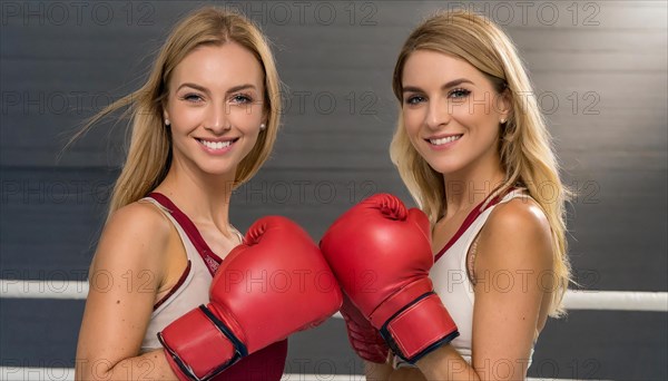 AI generated, woman, woman, 35, years, thai, thai, sport, boxing, gloves, thai boxing, muay thai, two people, portrait, athletic, fight, fighting, popular sport, thai boxer, boxing, boxing ring, blond, blonde, blonde, european