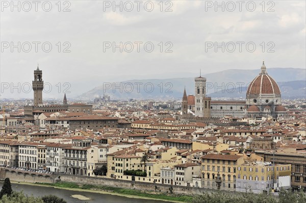 City panorama with Santa Maria del Fiore Cathedral, view from Monte alle Croci, Florence, Tuscany, Italy, Europe