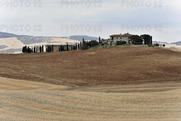 Harvested fields south of Siena, Crete Senesi, Tuscany, Italy, Europe