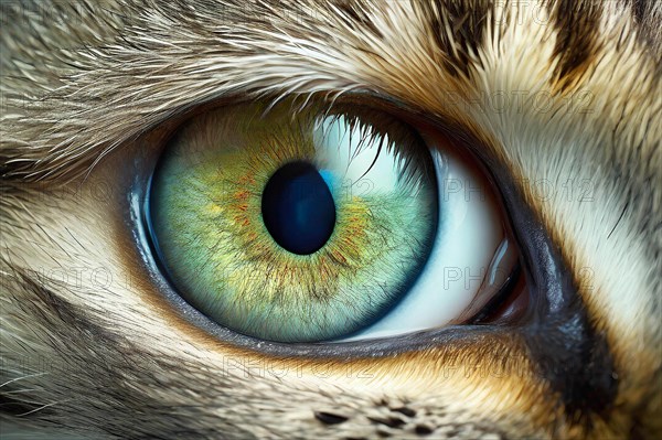 Eye of an animal, animal eye, close-up with iris and pupil, AI generated, AI generated