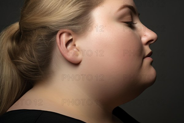 Side view of plus size woman with round chin. KI generiert, generiert AI generated