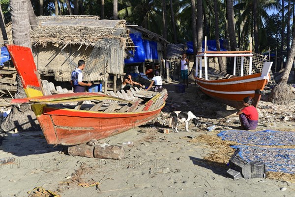 Beach, fishing village, Ngapali Beach, Thandwe, Burma, Burma, Myanmar, Asia