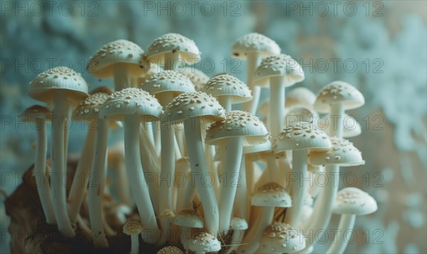 Close up of white shimeji mushrooms, Shimeji mushroom. AI generated