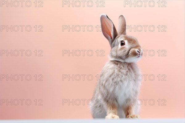 Bunny in front of pink studio background. Dog with Halloween witch hat on purple backgroundKI generiert, generiert AI generated