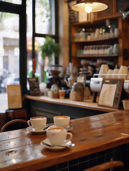 Interior of a classic coffee shop in Barcelona, AI generated