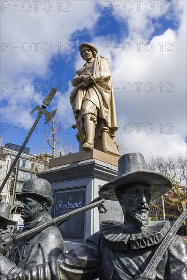 Statues at Rembrandtsplein, centre, city trip, holiday, journey, statue, monument, sight, history, metropolis, city, famous, Rembrandt, painter, Amsterdam, Netherlands