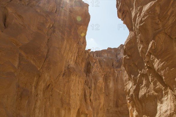 White canyon with yellow rocks, sunny day. Egypt, desert, the Sinai Peninsula, Nuweiba, Dahab