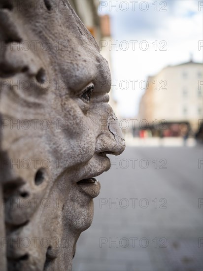 Face, artistic stone carving, Graz, Styria, Austria, Europe