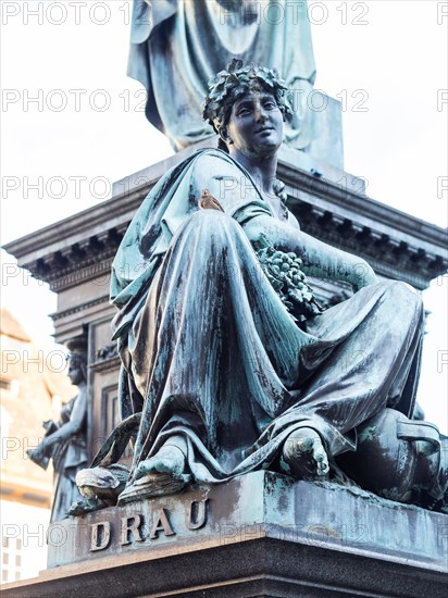 Female figure representing the river Drau, fountain of Archduke Johann, main square, Graz, Styria, Austria, Europe