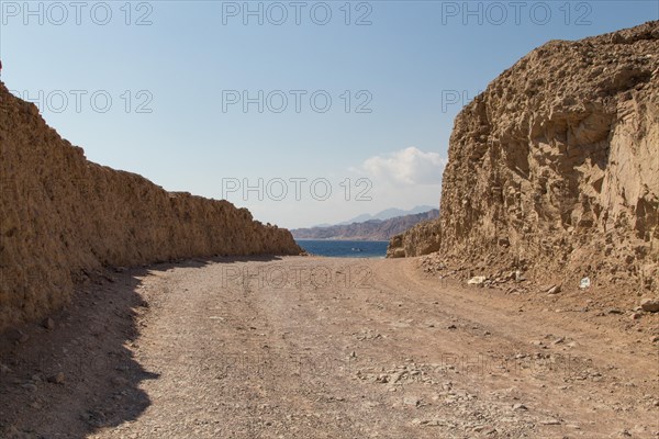 Red mountains, rocks and blue sky. Egypt, the Sinai Peninsula, Dahab