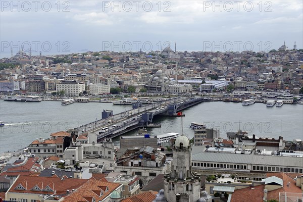 Galata Bridge, Golden Horn, View from the Galata Tower, Istanbul, European part, Turkey, Asia