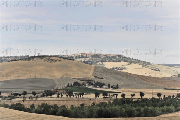 Harvested fields south of Siena, Crete Senesi, Tuscany, Italy, Europe