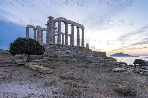 Ancient Temple of Poseidon at sunset, Cape Sounion, Greece, Europe