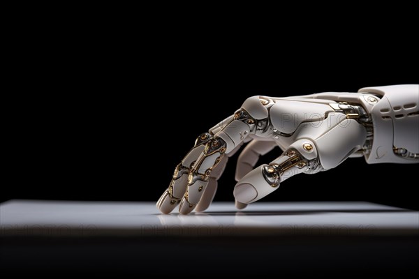 Artificial android robot hand on dark background. KI generiert, generiert AI generated