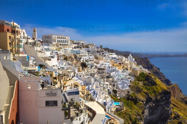 Panoramic view of Fira, Santorini, Cyclades, Greece, Europe