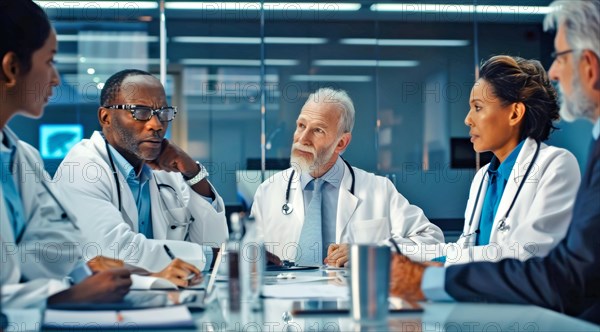 Attentive multiracial healthcare workers in a briefing inside a conference room, ai generated, AI generated