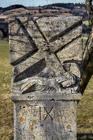 Stone relief, Way of the Cross station number 9 on the Buchenberg, Buchenberg, Allgaeu, Bavaria, Germany, Europe