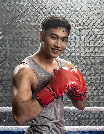 AI generated, man, men, 35, years, thai, thai, sport, boxing, gloves, thai boxing, muay thai, one person, portrait, athletic, fight, fight, popular sport, thai boxer, boxing, boxing ring, male