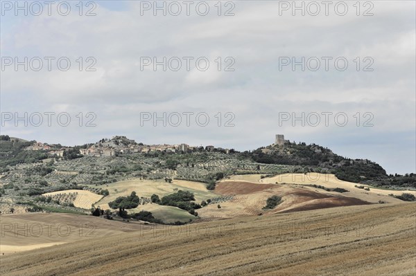 Harvested fields south of Siena, Crete Senesi, Tuscany, Italy, Europe