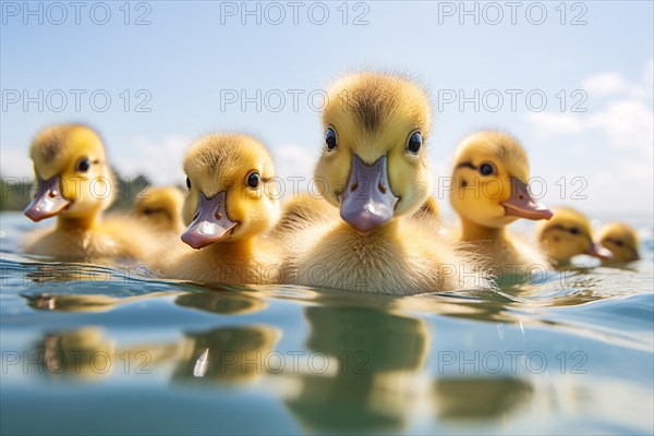 Young ducklings swimming in water. KI generiert, generiert AI generated