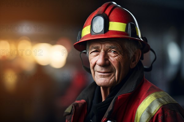Very old man past retierement age working as firefighter. KI generiert, generiert AI generated