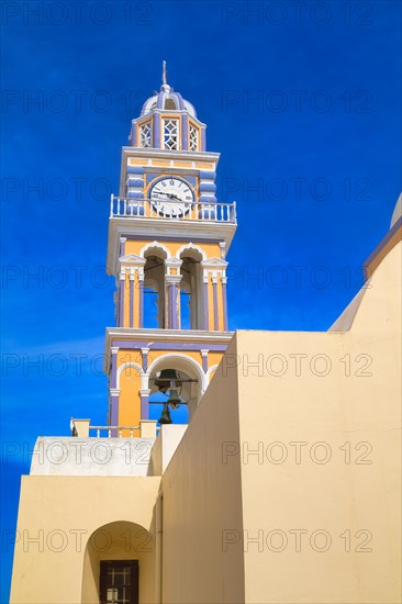 Church-tower of Catholic Cathedral of St. John the Baptist, Fira, Santorini, Greece, Europe