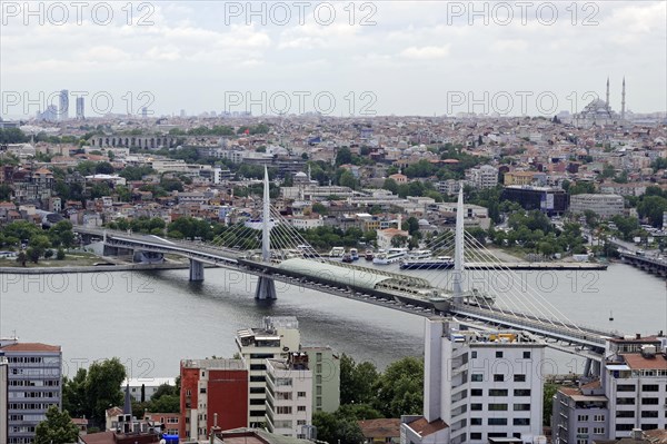 View of the bridge and Bosphorus from the Galata Tower, Istanbul, European part, Turkey, Asia