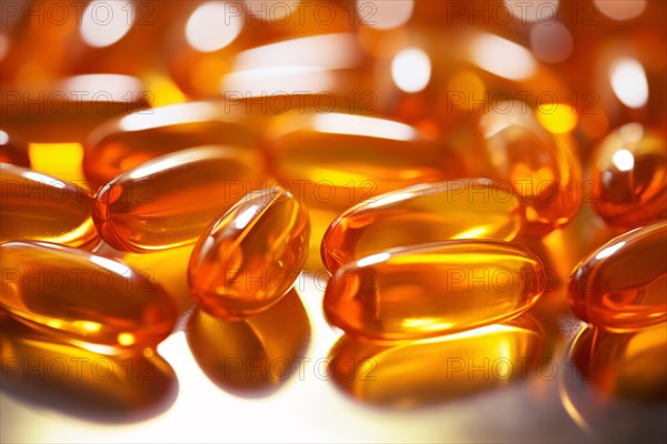 Close up of Vitamin D capsules. KI generiert, generiert AI generated