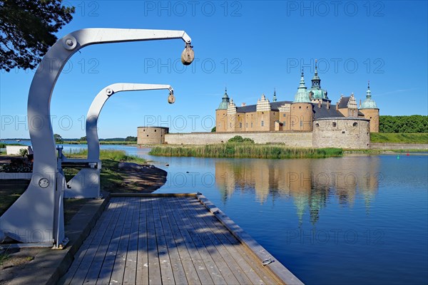 View of the Kalmar Slott reflected in the water, Renaissance castles, Kalmar, Sweden, Europe