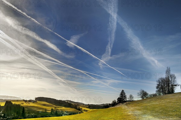 Contrail, Buchenberg, Allgaeu, Bavaria, Germany, Europe