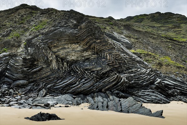 Rocky beach landscape, rocks, sea, Atlantic coast, rocky coast, rock, beach, earth history, travel, rock layers, rock formation, natural landscape, geology, travel, nature, Southern Europe, Carrapateira, Algarve, Portugal, Europe