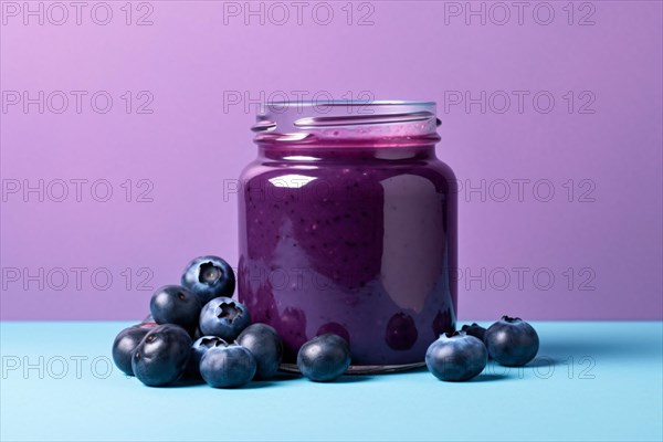 Jar with purple blueberry jam or marmelade. KI generiert, generiert AI generated